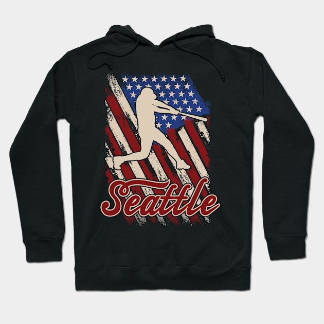 Patriotic USA Flag Seattle Baseball Fan Hoodie by Way Down South